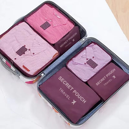 6-Piece Set of Waterproof Travel Storage Bags in Pink, Blue, and Grey - Large Capacity Luggage and Clothing Organizer with Zipper