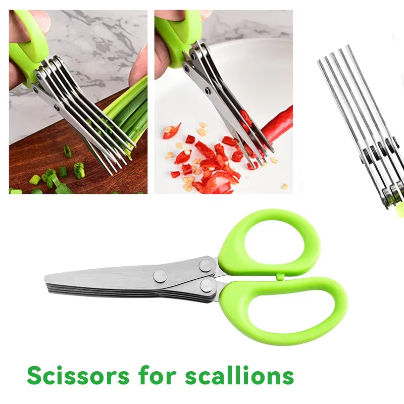 Multifunctional Scissors Stainless Steel 5 Layer Kitchen Scissors Scallion Cutter Pepper Herb Laver Spices Onion Cooking Tool