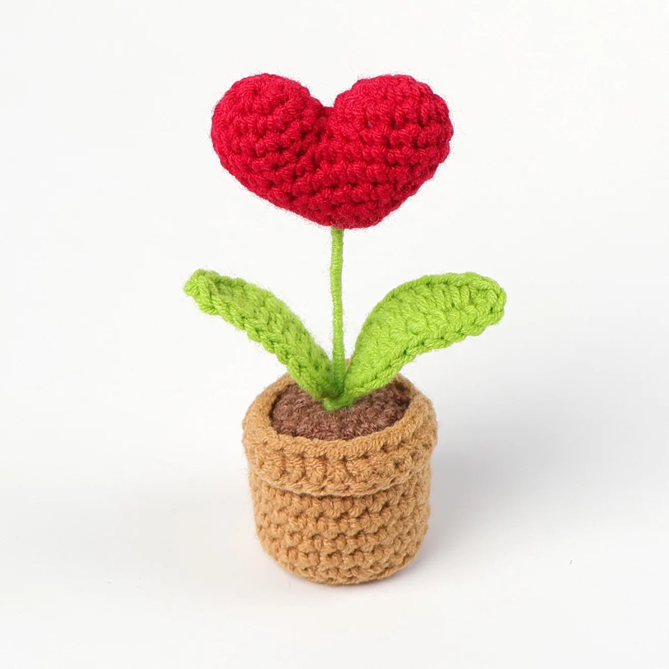 Handmade Knitted Flower Pot Red Heart Shaped