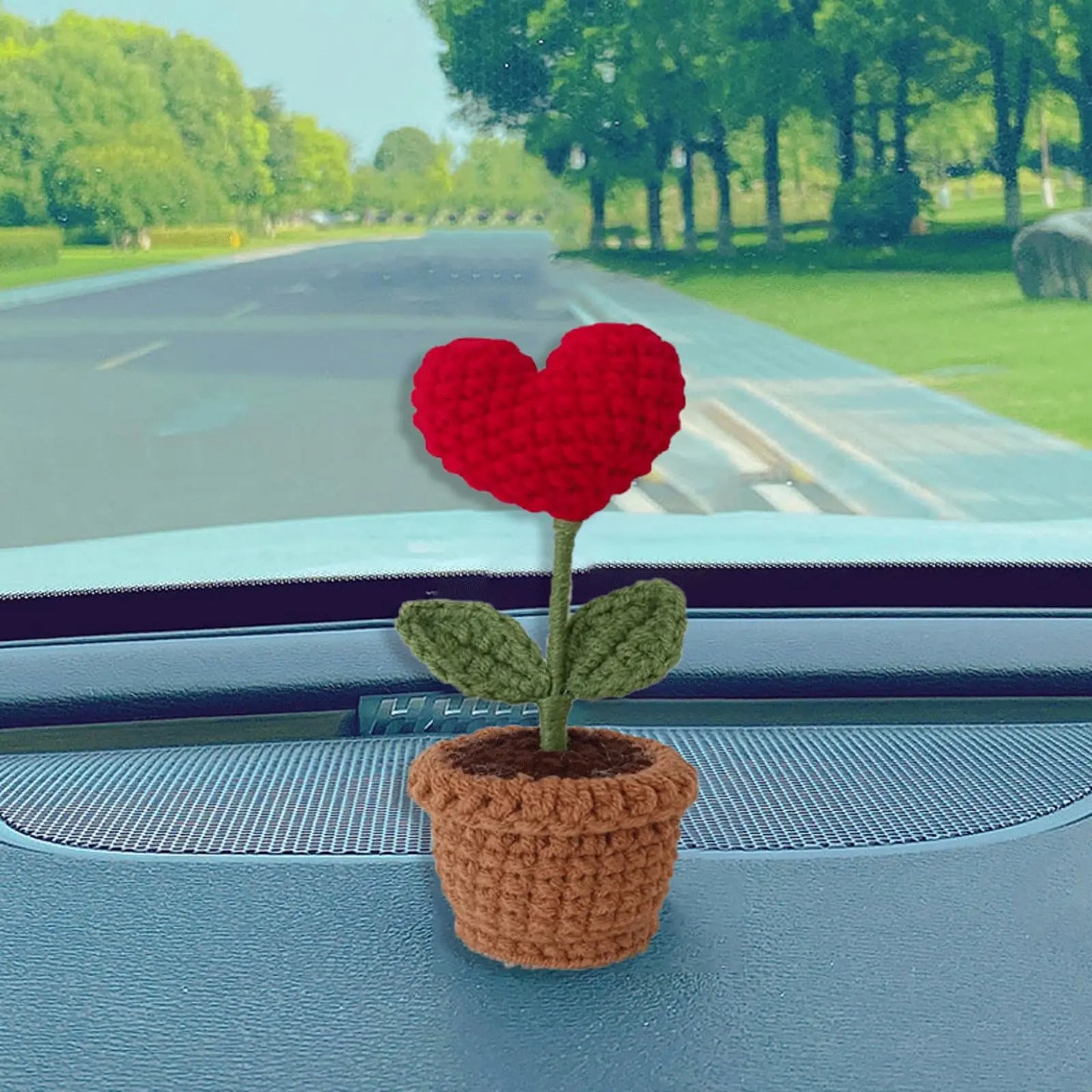 Handmade Knitted Flower Pot Red Heart Shaped