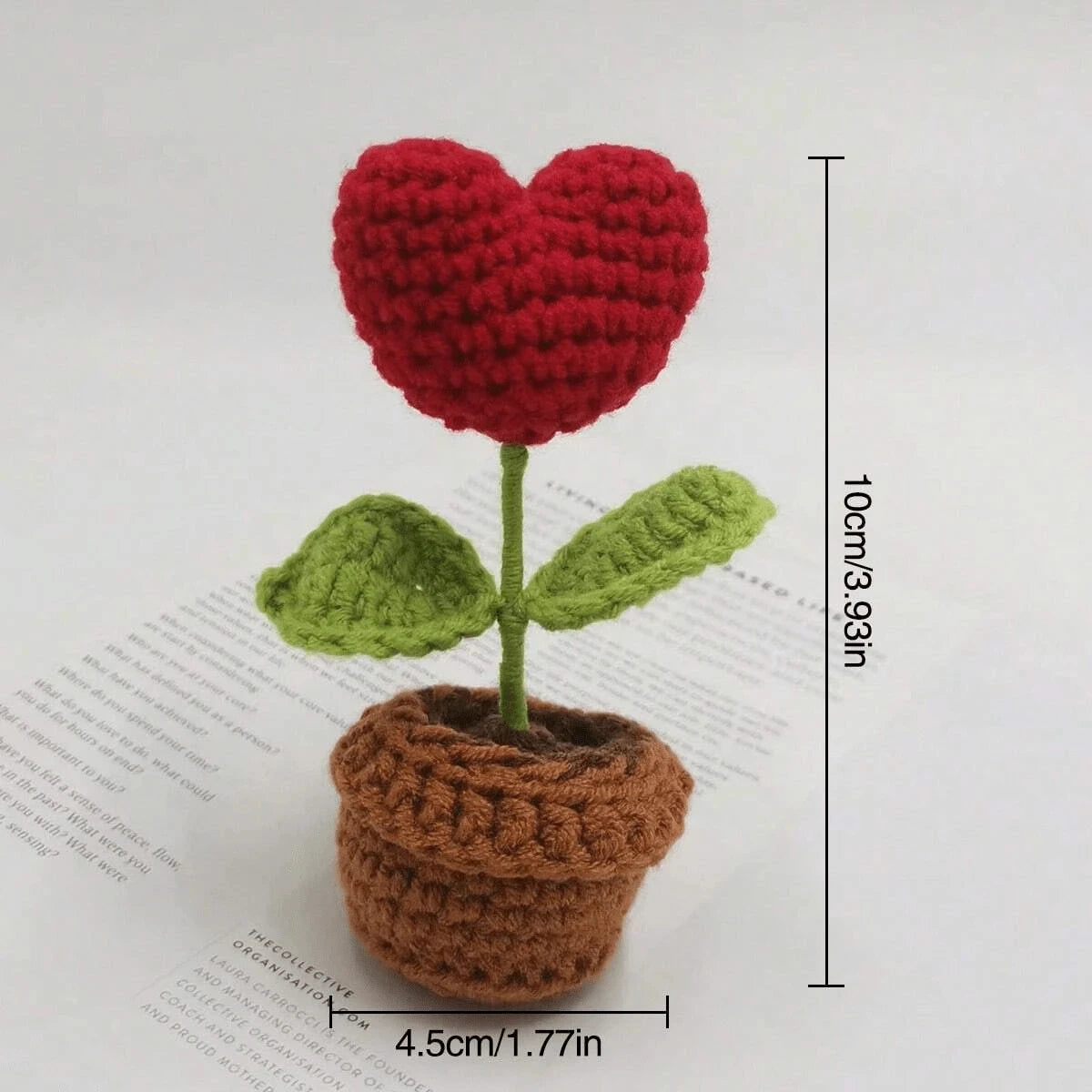 Handmade Knitted Flower Pot Red Heart Shaped