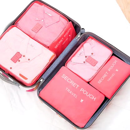 6-Piece Set of Waterproof Travel Storage Bags in Pink, Blue, and Grey - Large Capacity Luggage and Clothing Organizer with Zipper